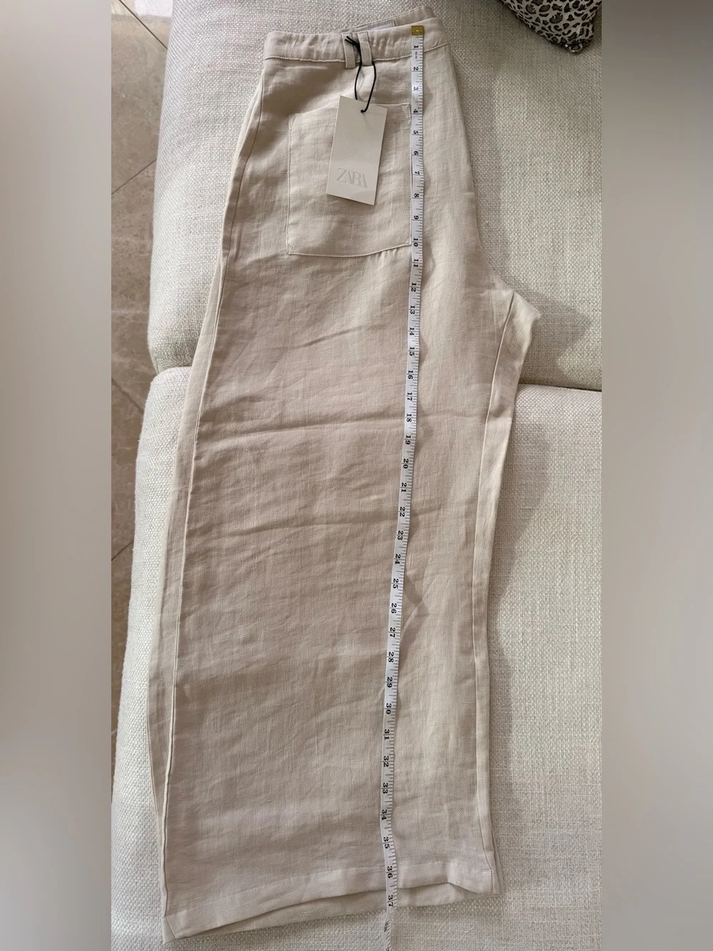 Zara Wide-Leg Linen Blend Pants in Beige